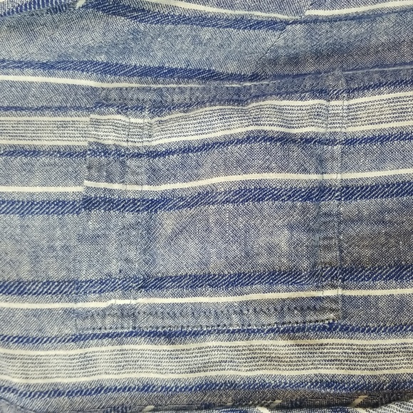 COOPER & EMMA Blue White Striped Linen Rayon Roll Tab Shirt Blouse with Pocket - Picture 4 of 12